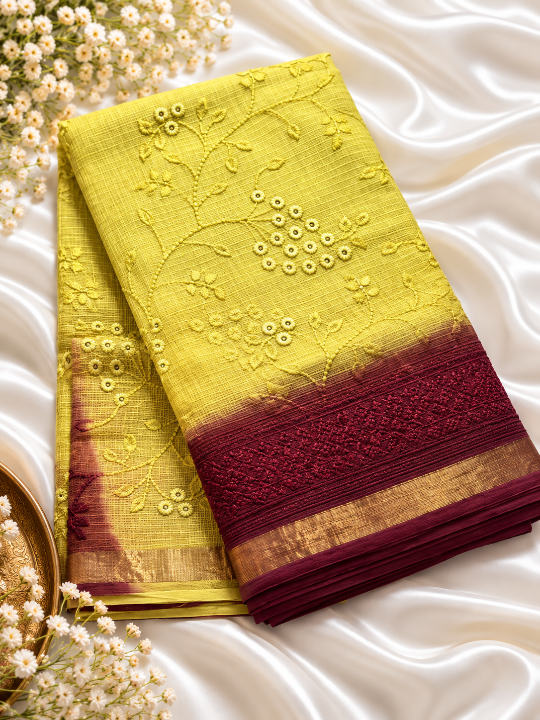 Lemon Yellow Pure Kota Cotton Saree