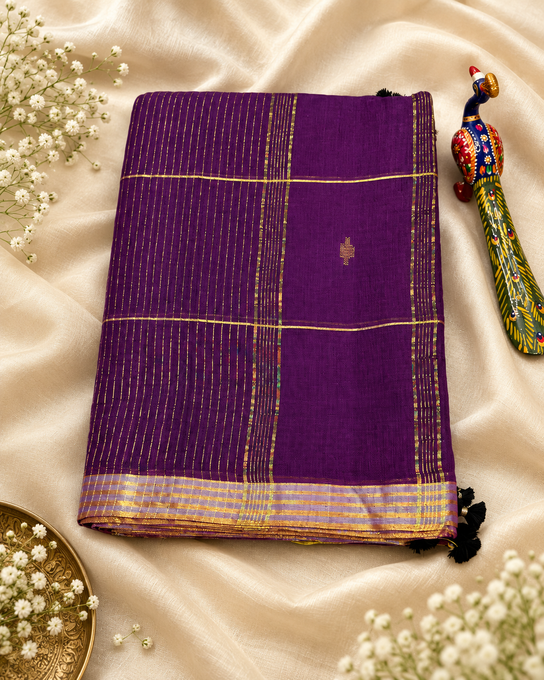 Purple Mul Cotton Saree