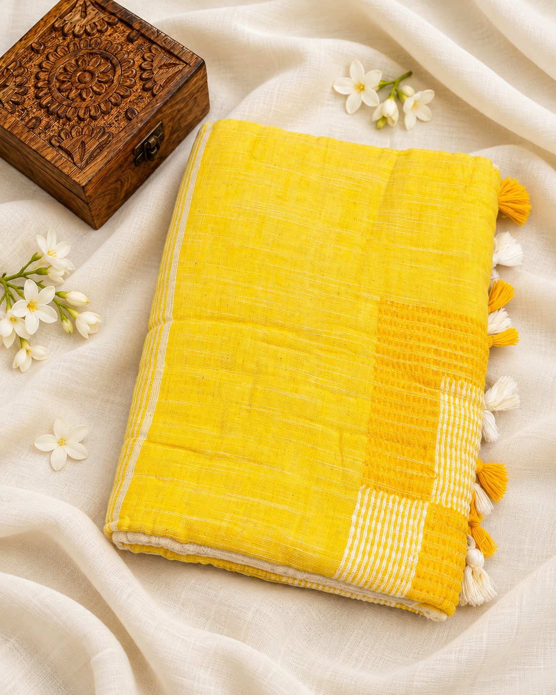 Yellow Linen Saree