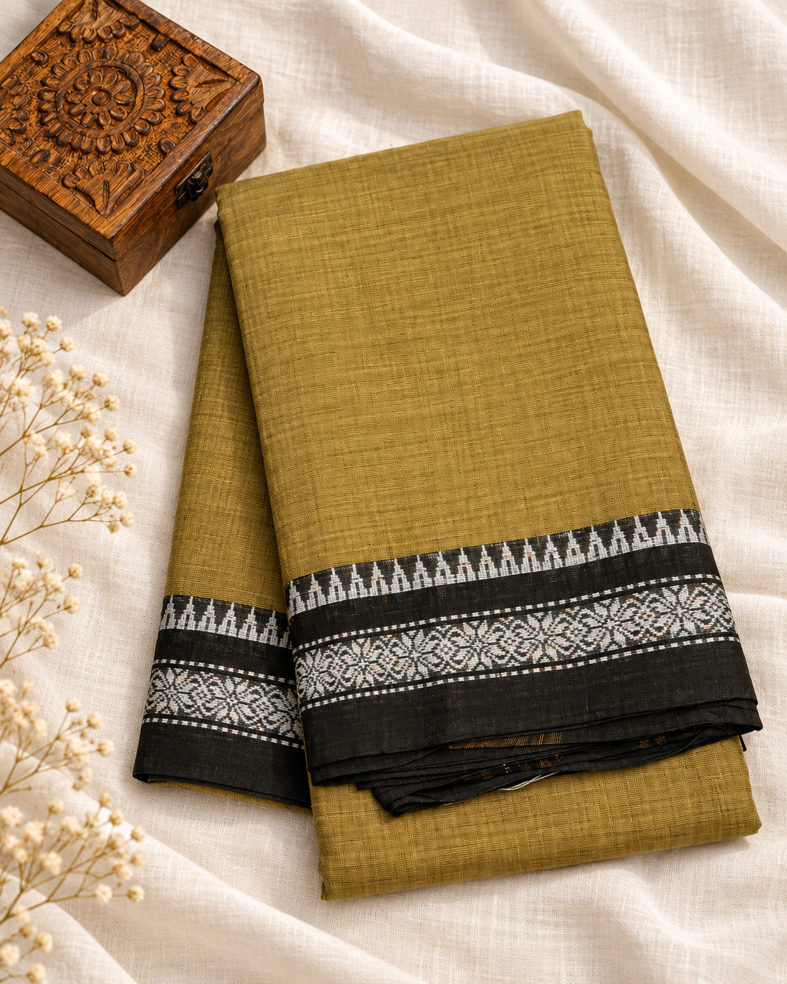 Mustard Dhaniakali Cotton Saree
