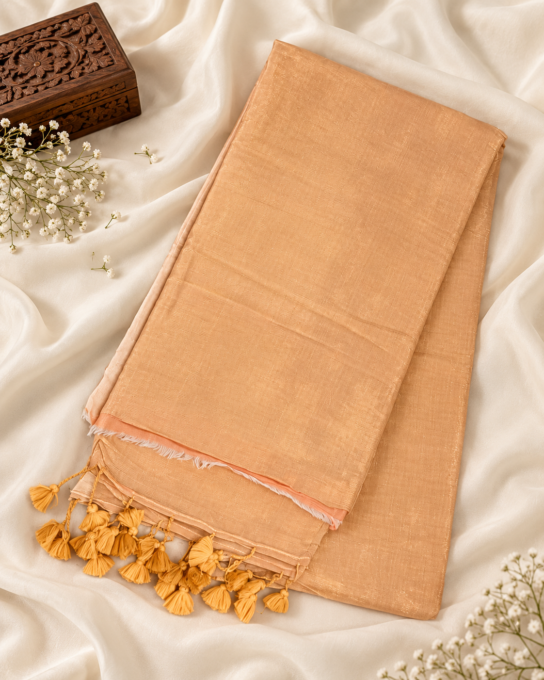 Beige Mul Cotton Saree
