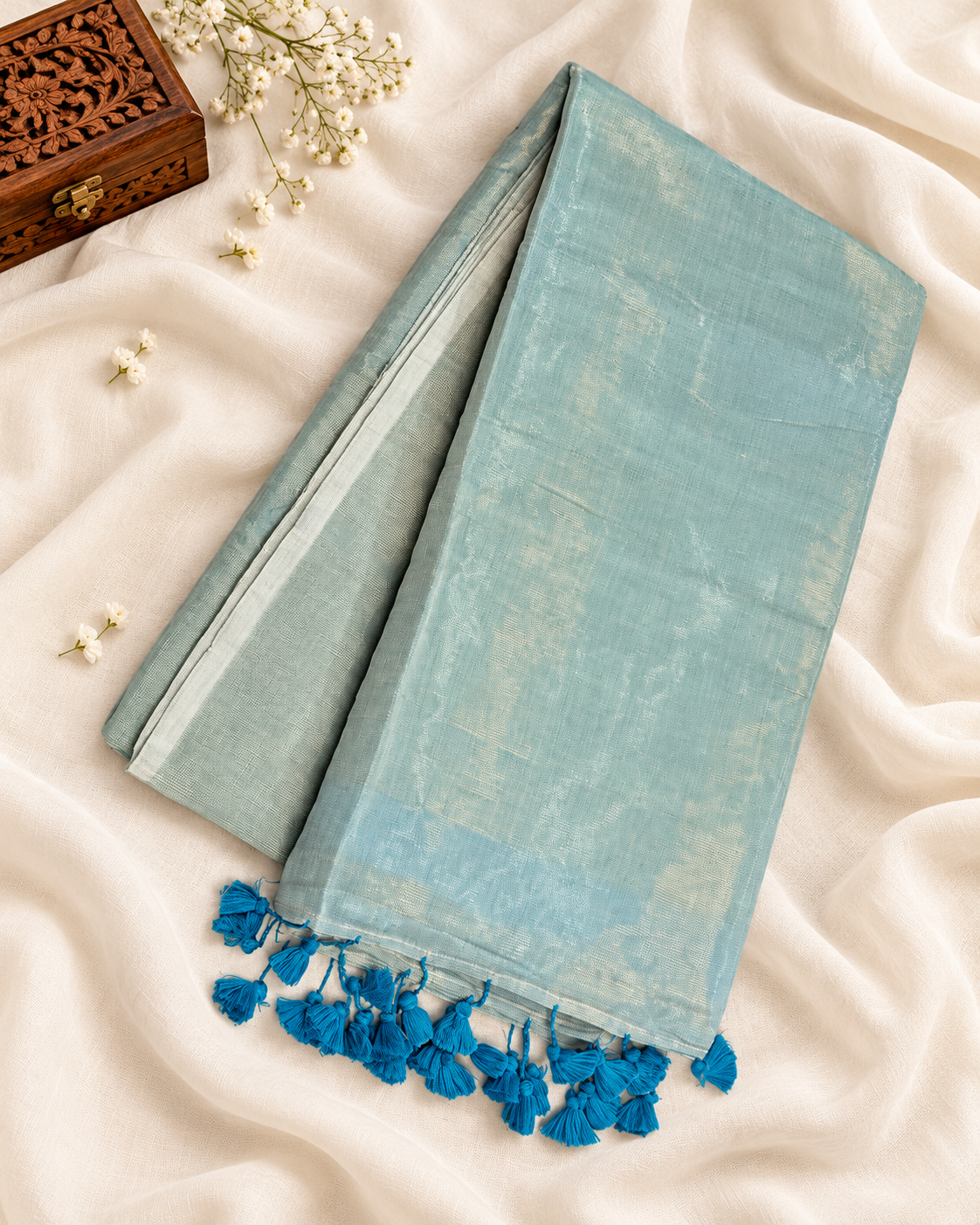 Pastel Blue Mul Cotton Saree