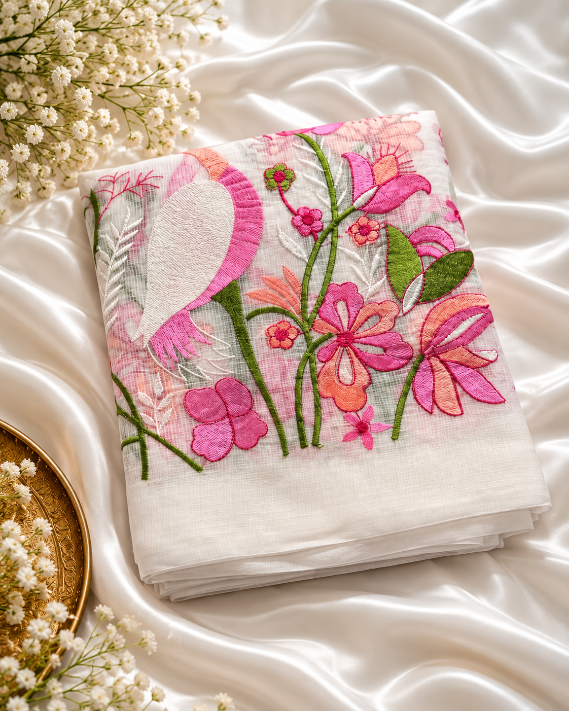 White Mix Kota Cotton Saree