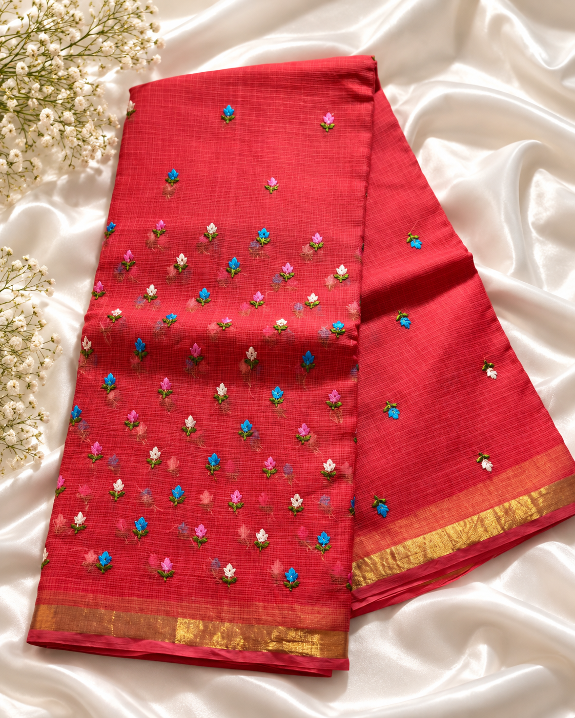 Reddish-Pink Pure Kota Cotton Saree