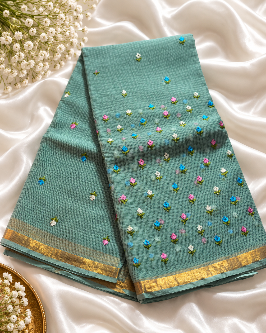 Dusty Green Pure Kota Cotton Saree
