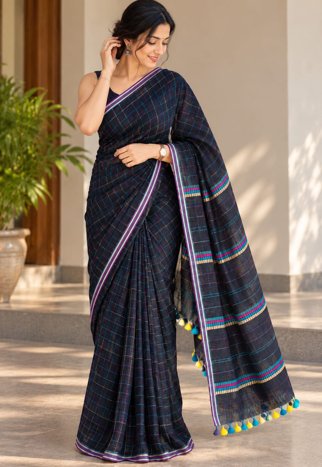 Black handloom cotton saree