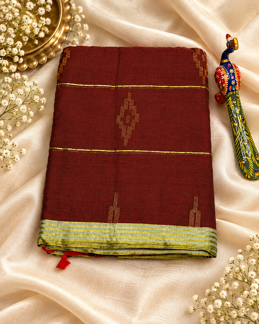 Maroon Mul Cotton Saree