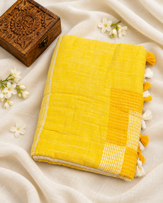 Yellow Linen Saree
