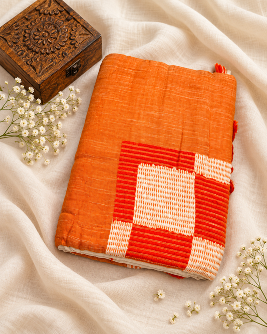 Orange Linen Saree