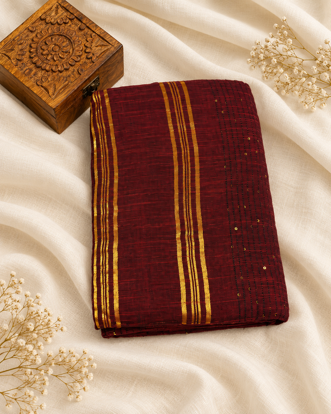 Maroon Linen Saree