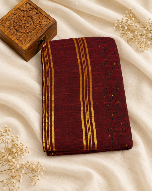 Maroon Linen Saree