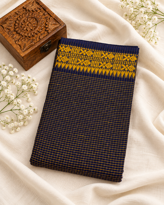 Navy Blue Dhaniakali cotton Saree