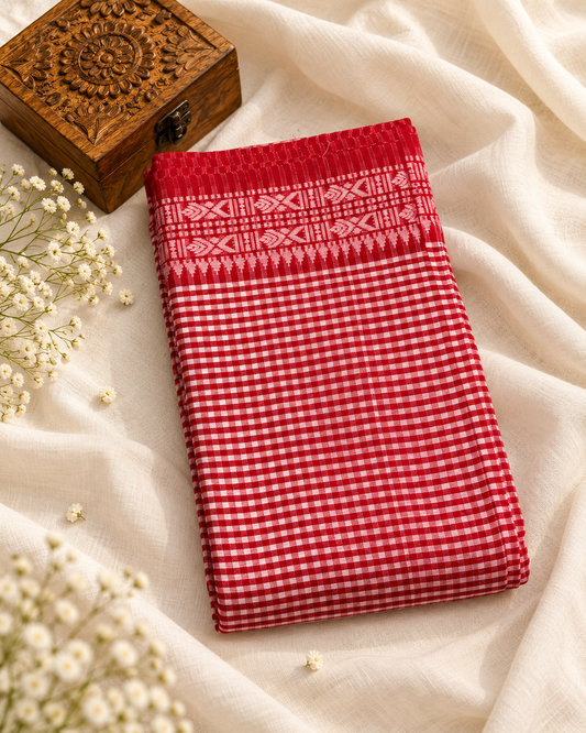 Red Dhaniakali Cotton Saree