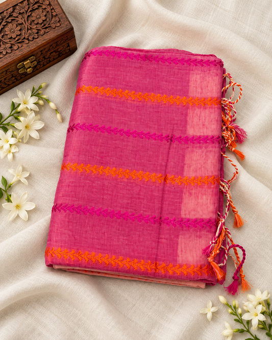 Pink Cotton Saree