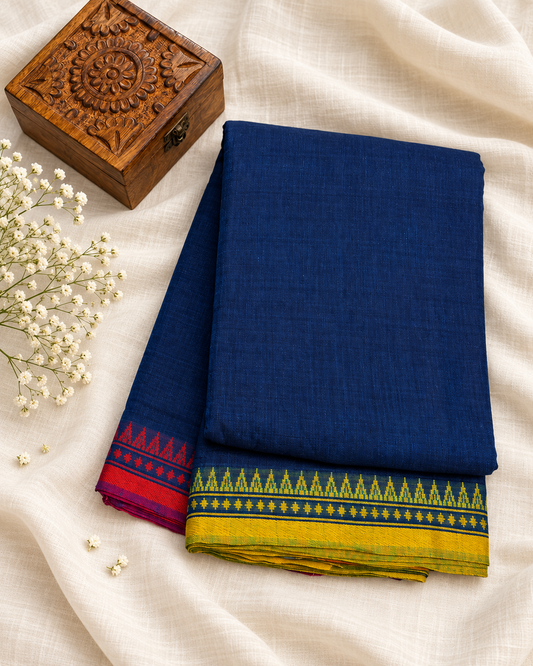 Blue Dhaniakalai Cotton Saree