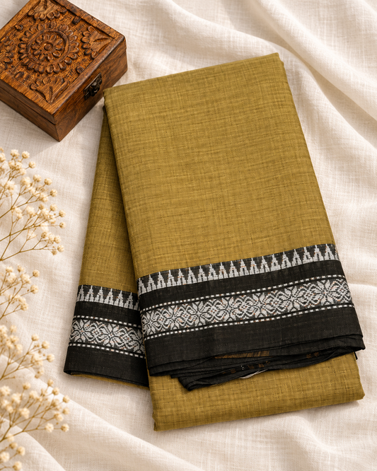 Mustard Dhaniakali Cotton Saree