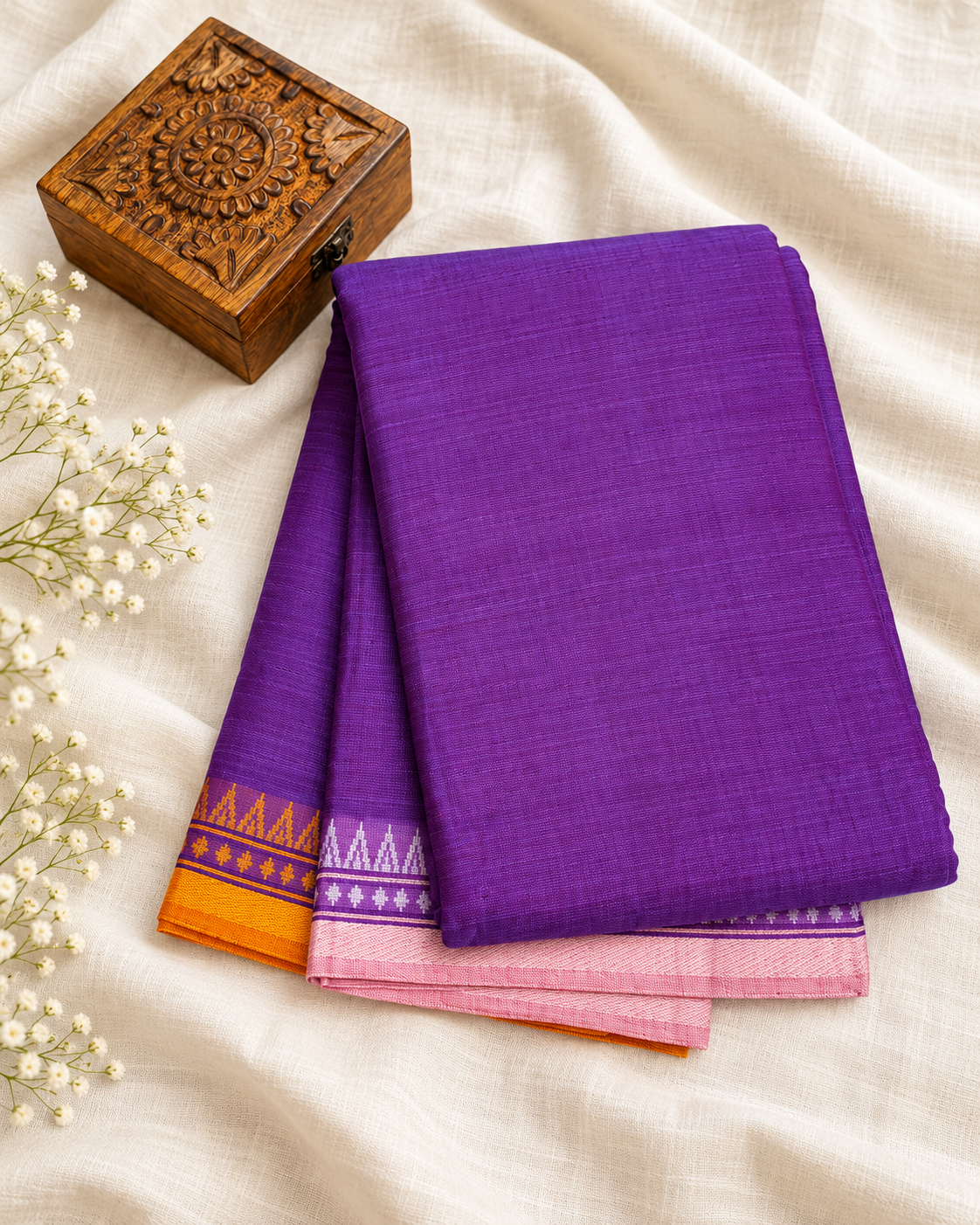Purple Dhaniakali Cotton Saree