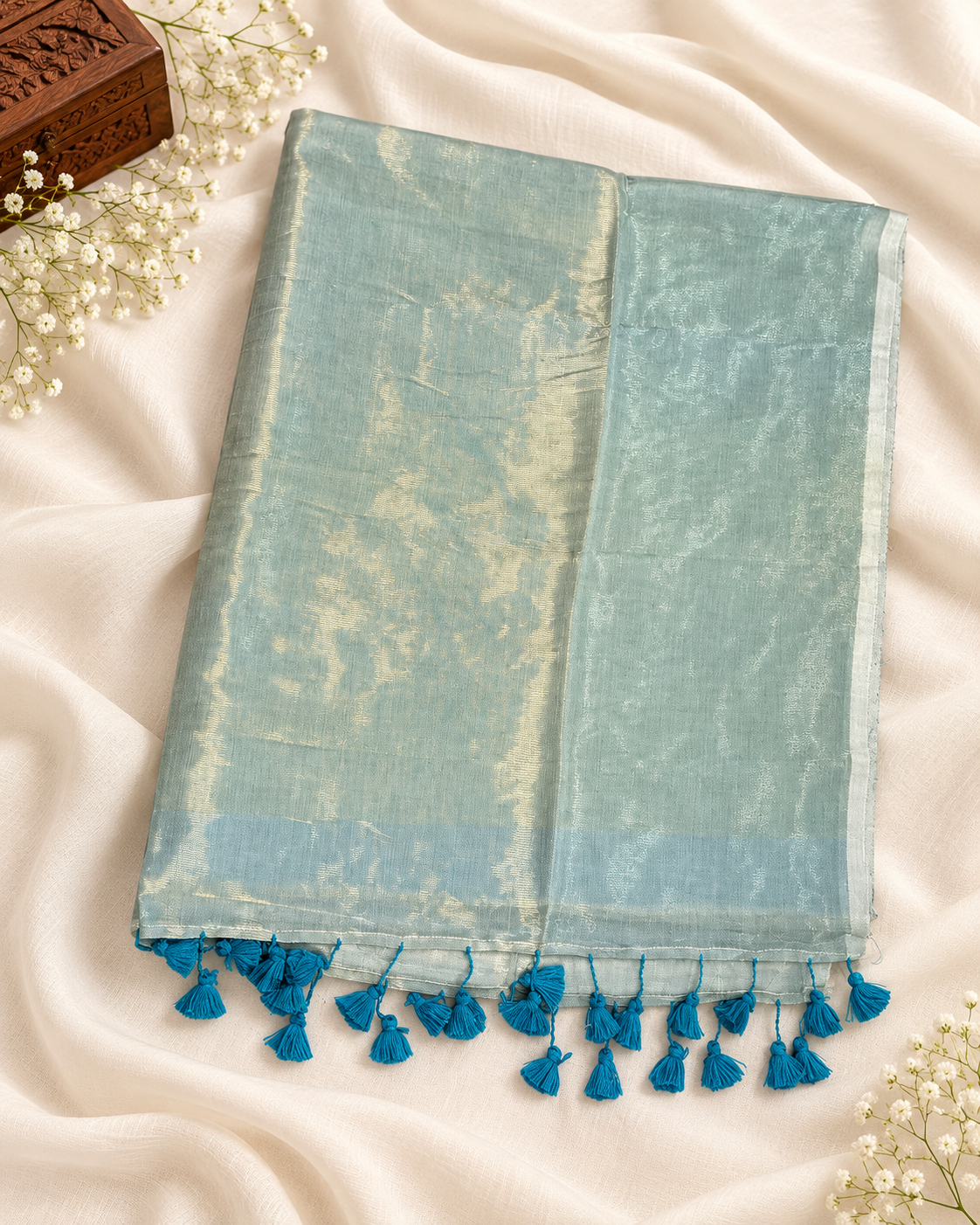 Pastel Blue Mul Cotton Saree