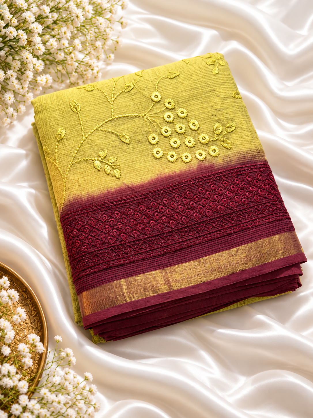 Lemon Yellow Pure Kota Cotton Saree