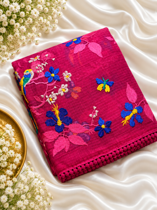 Magenta Pink Pure Kota Cotton Saree