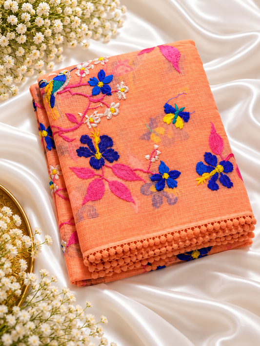 Light Orange Pure Kota Cotton Saree