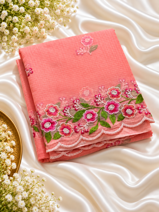 Light Orange Mix Kota Cotton Saree