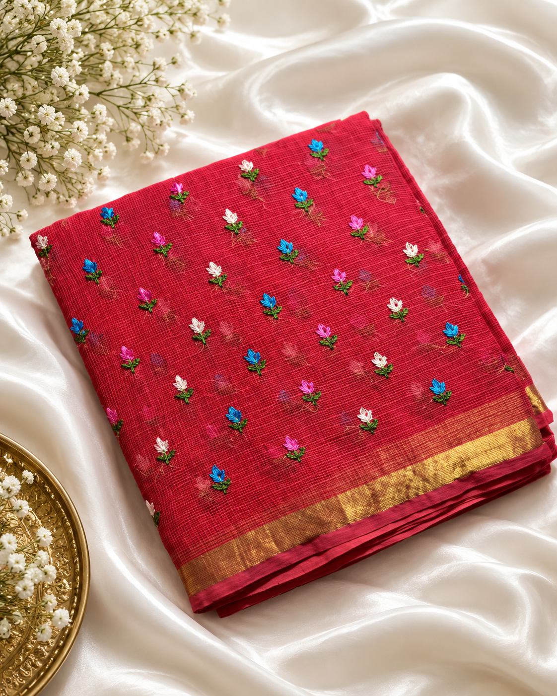 Reddish-Pink Pure Kota Cotton Saree