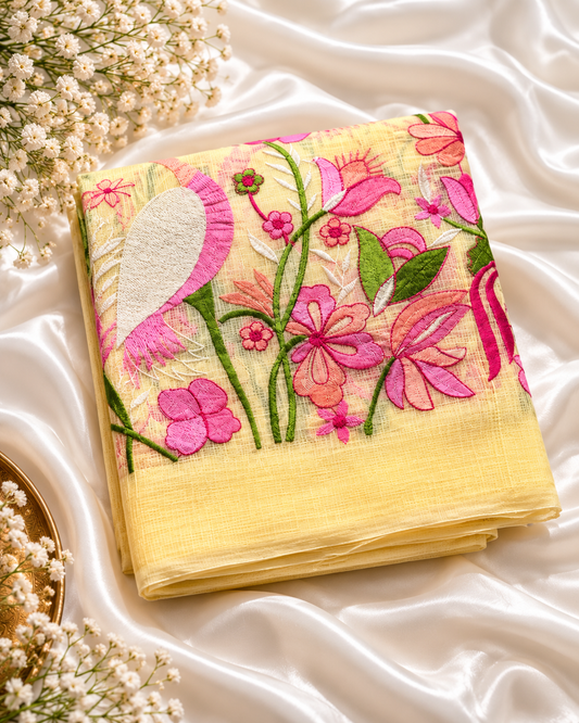Light Yellow Mix Kota Cotton Saree