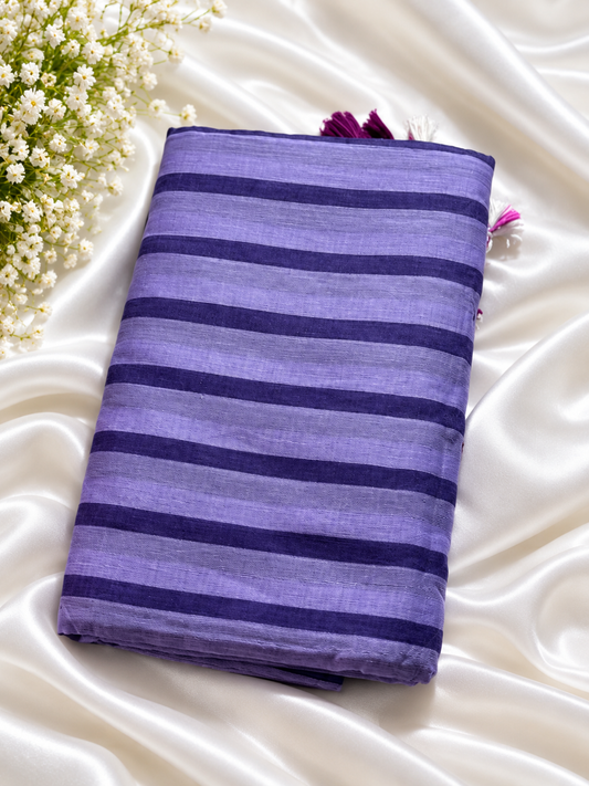 Purple Colour Striped Mul Cotton Saree