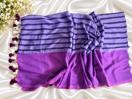 Purple Colour Striped Mul Cotton Saree