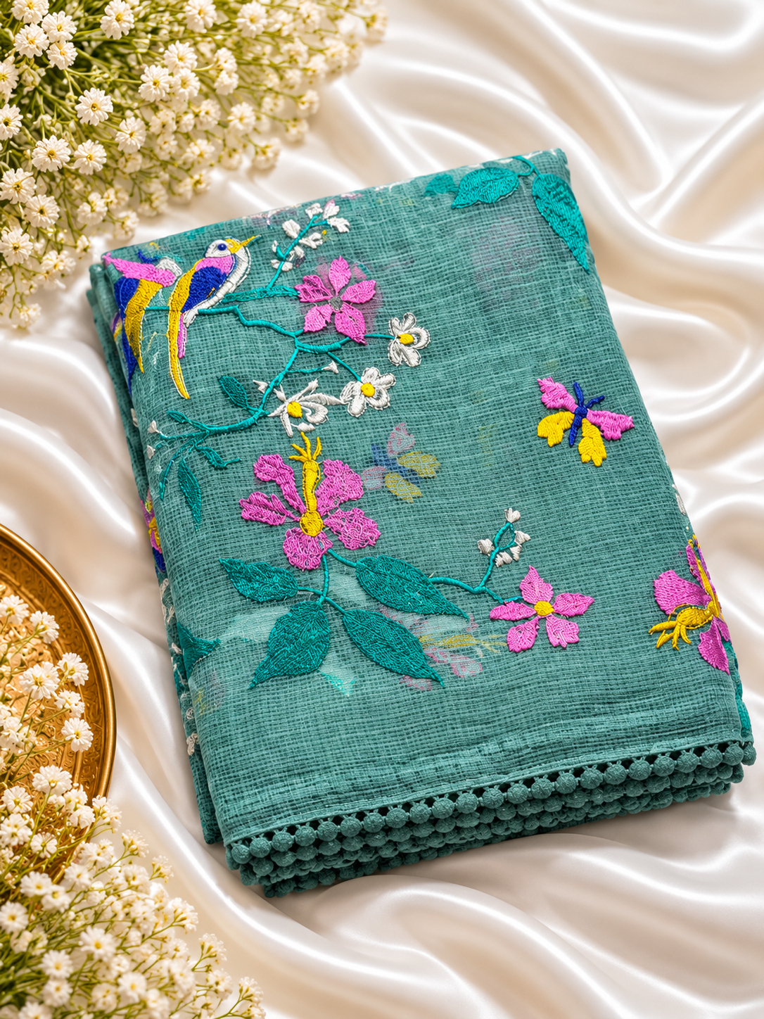 Teal Green Pure Kota Cotton Saree