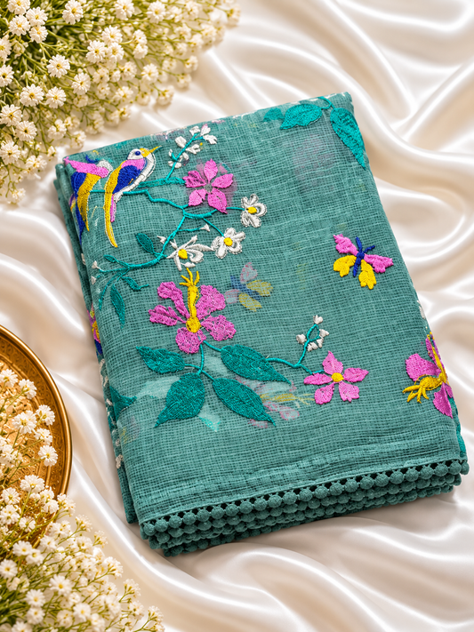 Teal Green Pure Kota Cotton Saree