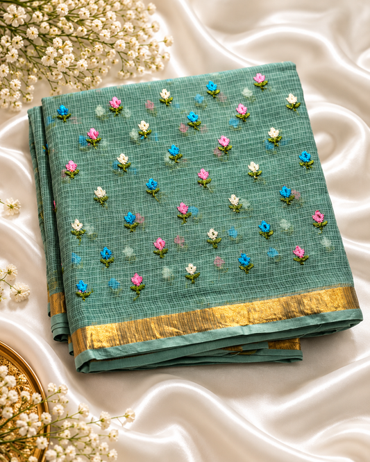 Dusty Green Pure Kota Cotton Saree
