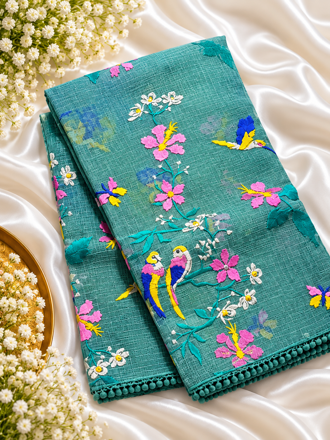 Teal Green Pure Kota Cotton Saree