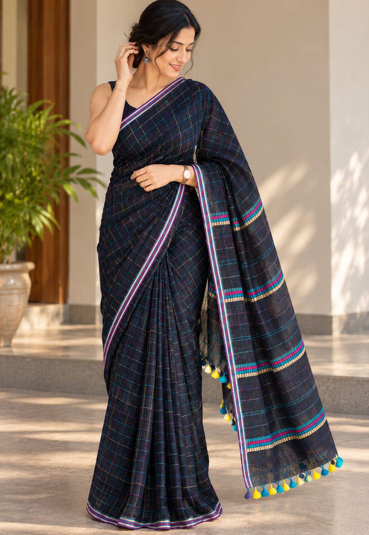 Black handloom cotton saree